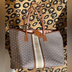Tory Burch Patterned Brown and Cream Tote